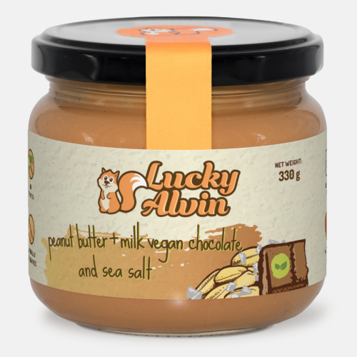 Lucky Alvin Arašídy + Mléčná Vegan Čokoláda s Mořskou Solí 330 g , bez GMO, Vegan, bez cukru