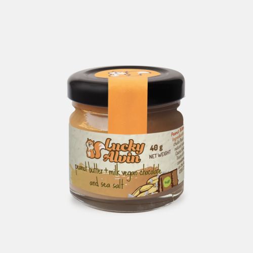 Lucky Alvin Arašídy + Mléčná Vegan Čokoláda s Mořskou Solí 40 g , bez GMO, Vegan, bez cukru