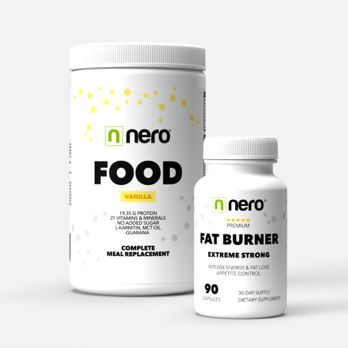 Funkční zdravá strava Nero FOOD Vanilka, 600g, 20 porcí + Účinný spalovač tuků Nero - 90 kapslí / na 30 dní