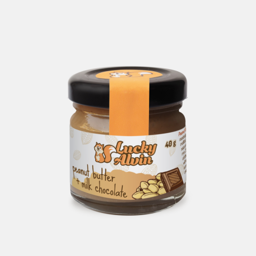 Lucky Alvin Arašídy + Mléčná Čokoláda 40 g, bez GMO, Vegan, bez palm. oleje, bez přid. cukru, bez soli