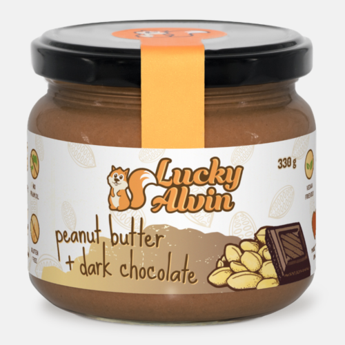 Lucky Alvin Arašídy + Hořká Čokoláda 330 g, bez GMO, Vegan, bez palm. oleje, bez přid. cukru, bez soli