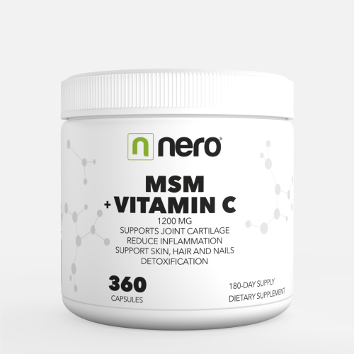 MSM + Vitamín C 360 kapslí, 1200 mg, Detox, Trávení, Proti zánětům, Zdravá pokožka, vlasy, nehty, klouby, bez GMO / na 180 dní