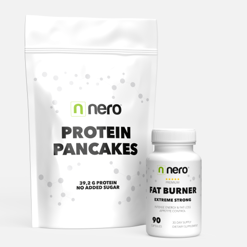 Výhodná sada - Proteinové palačinky Nero, sáček, 1135g + Účinný spalovač tuků Nero - 90 kapslí / na 30 dní
