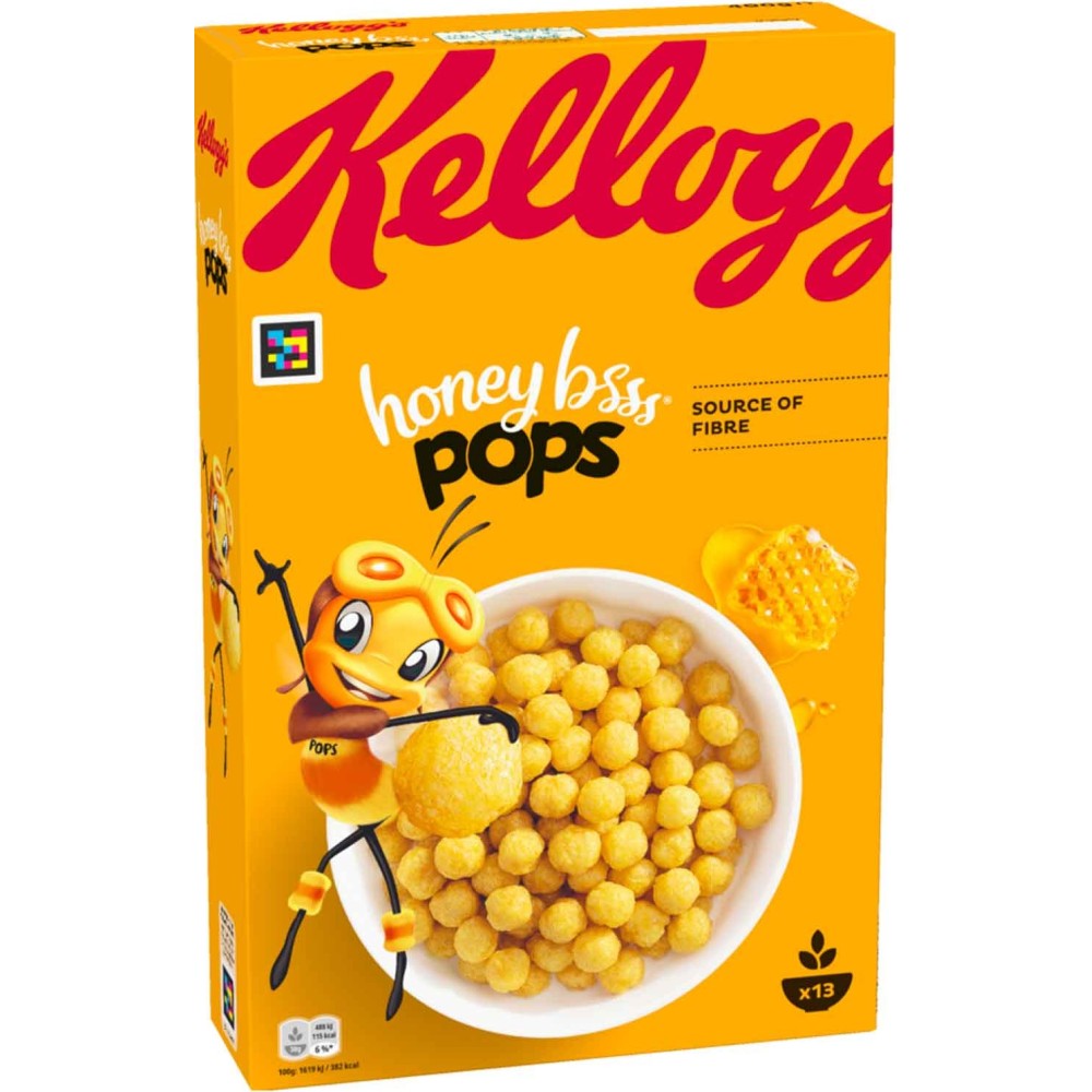 Kellogg's Honey Bsss Pops, 400 g, cereálie s příchutí medu, 13 porcí, zdroj vlákniny