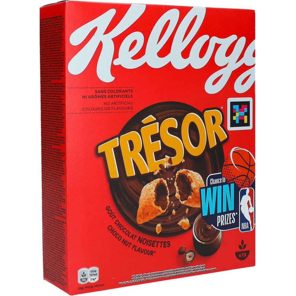 Kellogg's Tresor Choco Nut, 410 g, 13 porcí, křupavé snídaňové cereálie s čokoládovo-nugátovou náplní