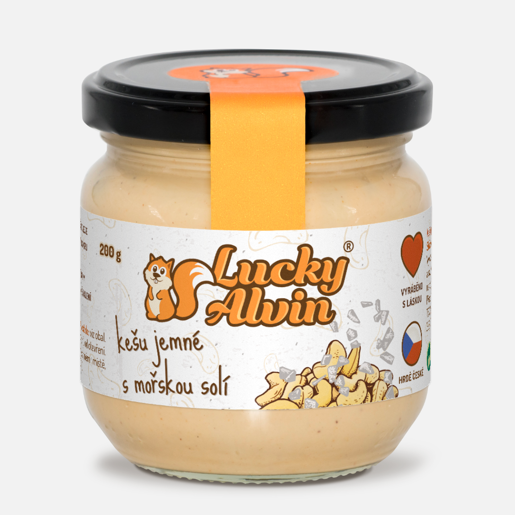 Lucky Alvin Kešu + Mořská sůl 200 g, bez GMO, Vegan, bez palm. oleje, bez přid. cukru, bez soli, bez lepku 8594189900739