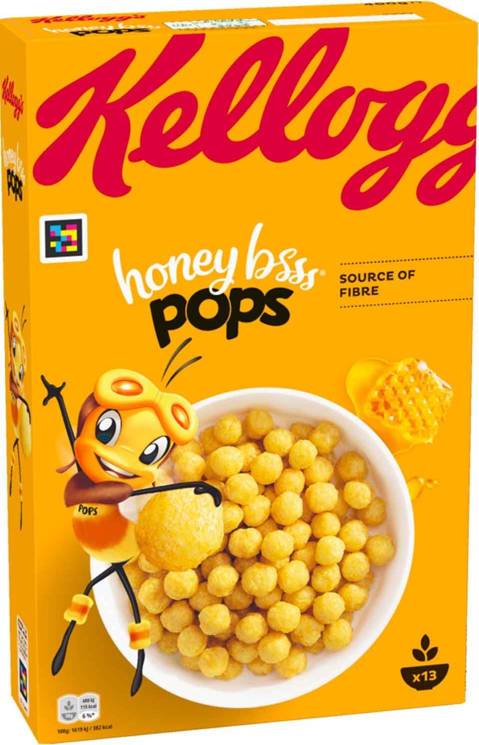 Kellogg's Honey Bsss Pops, 400 g, cereálie s příchutí medu, 13 porcí, zdroj vlákniny 5059319023960