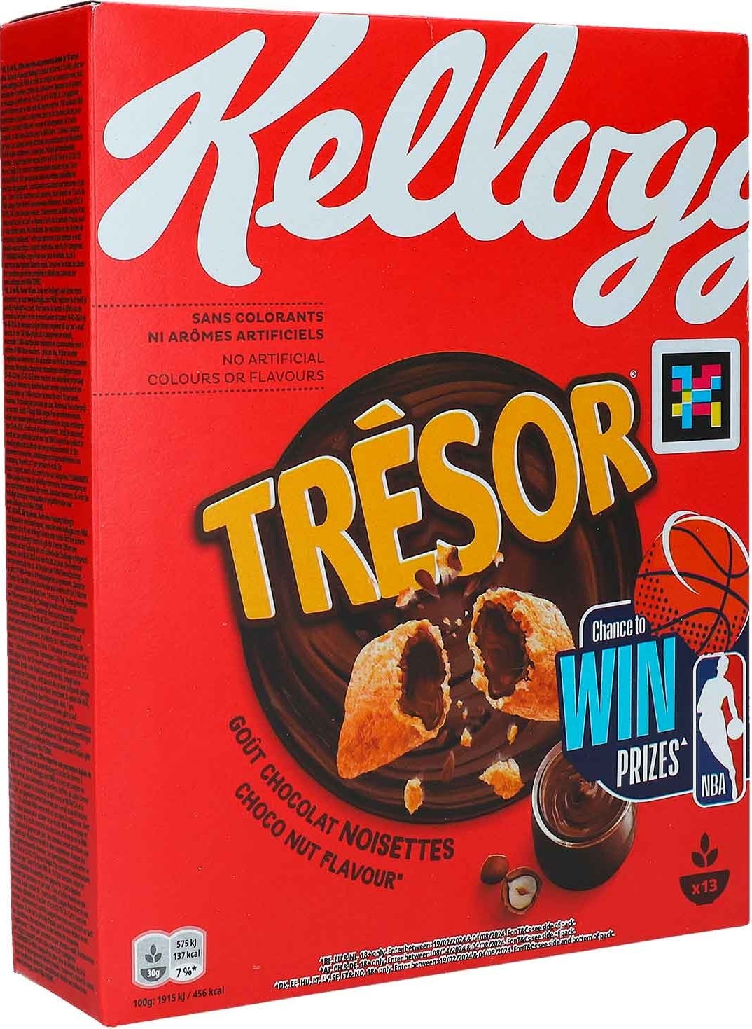 Kellogg's Tresor Choco Nut, 410 g, 13 porcí, křupavé snídaňové cereálie s čokoládovo-nugátovou náplní 5053827199568