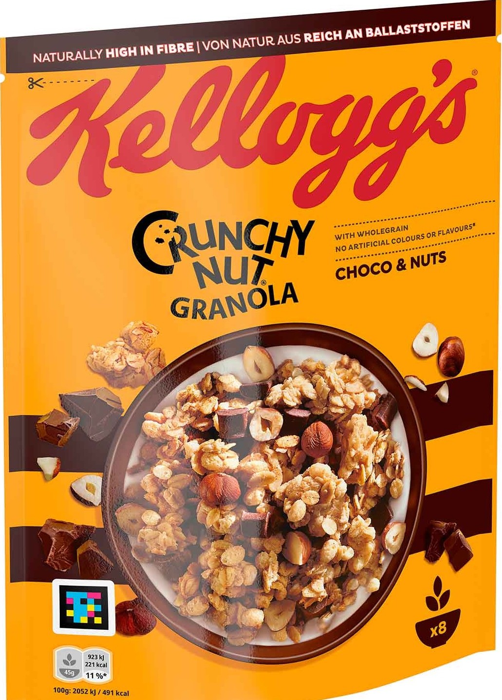 Kellogg's Crunchy Nut Granola Choco & Nut, 380 g, 8 porcí, křupavá celozrnná granola s jemnou čokoládou a křupavými oříšky. 5059319020365