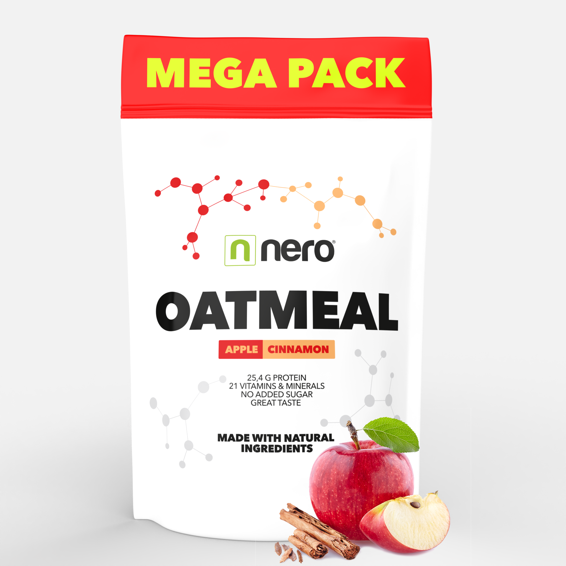 Levně Proteinová instantní ovesná kaše Nero, Jablko & Skořice, 2,25kg, 45 porcí